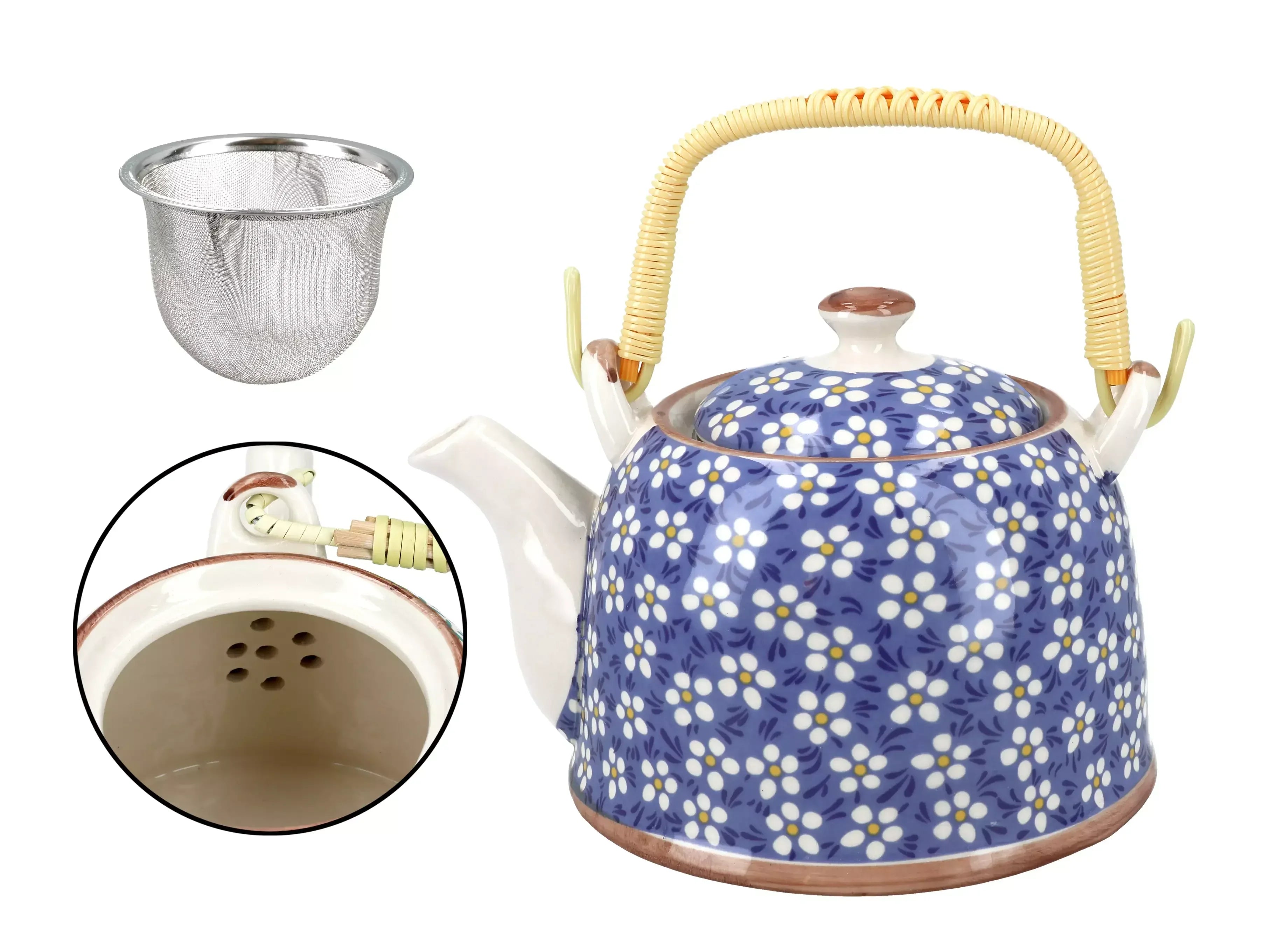 Ceramiczna czajnik do herbaty z kwiatowym wzorem i zaparzaczem ze stali nierdzewnej