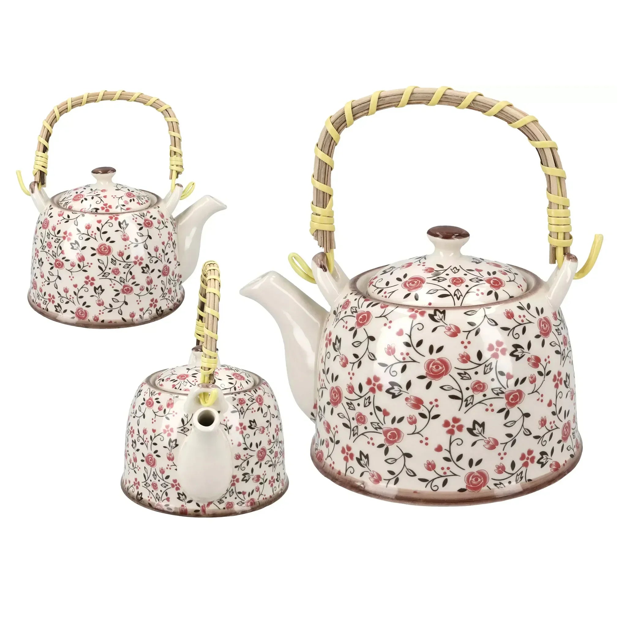 Teiera in ceramica con fiori rosa (800 ml)