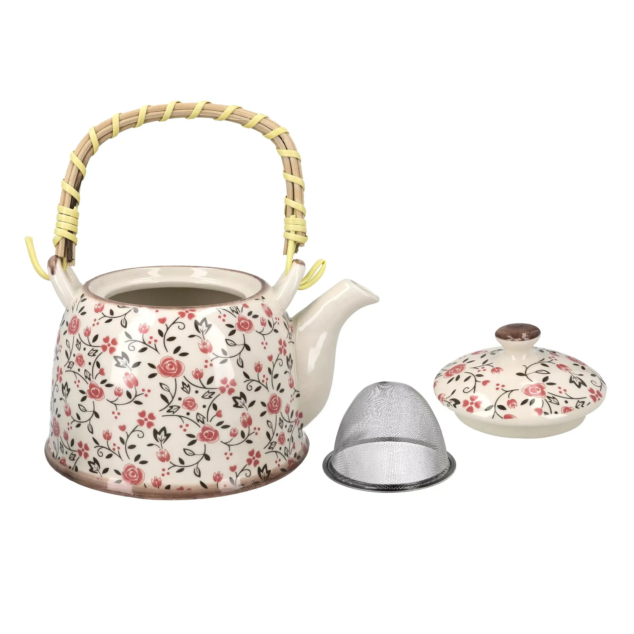 Théière en céramique à fleurs roses (800 ml)