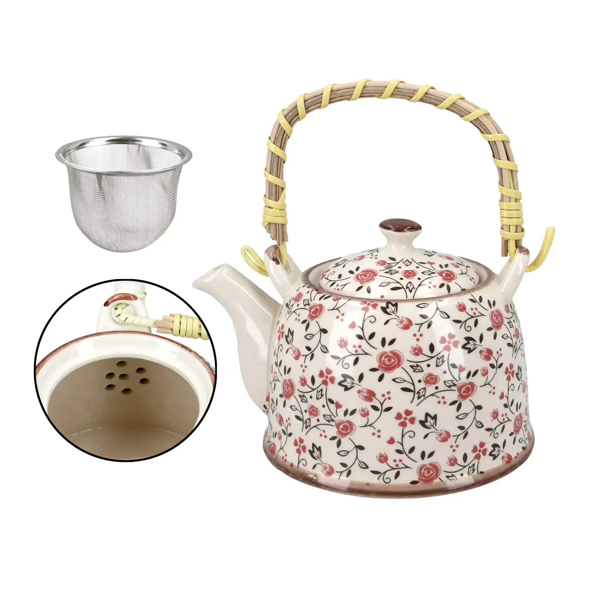 Tetera de cerámica con flores rosas (800 ml)