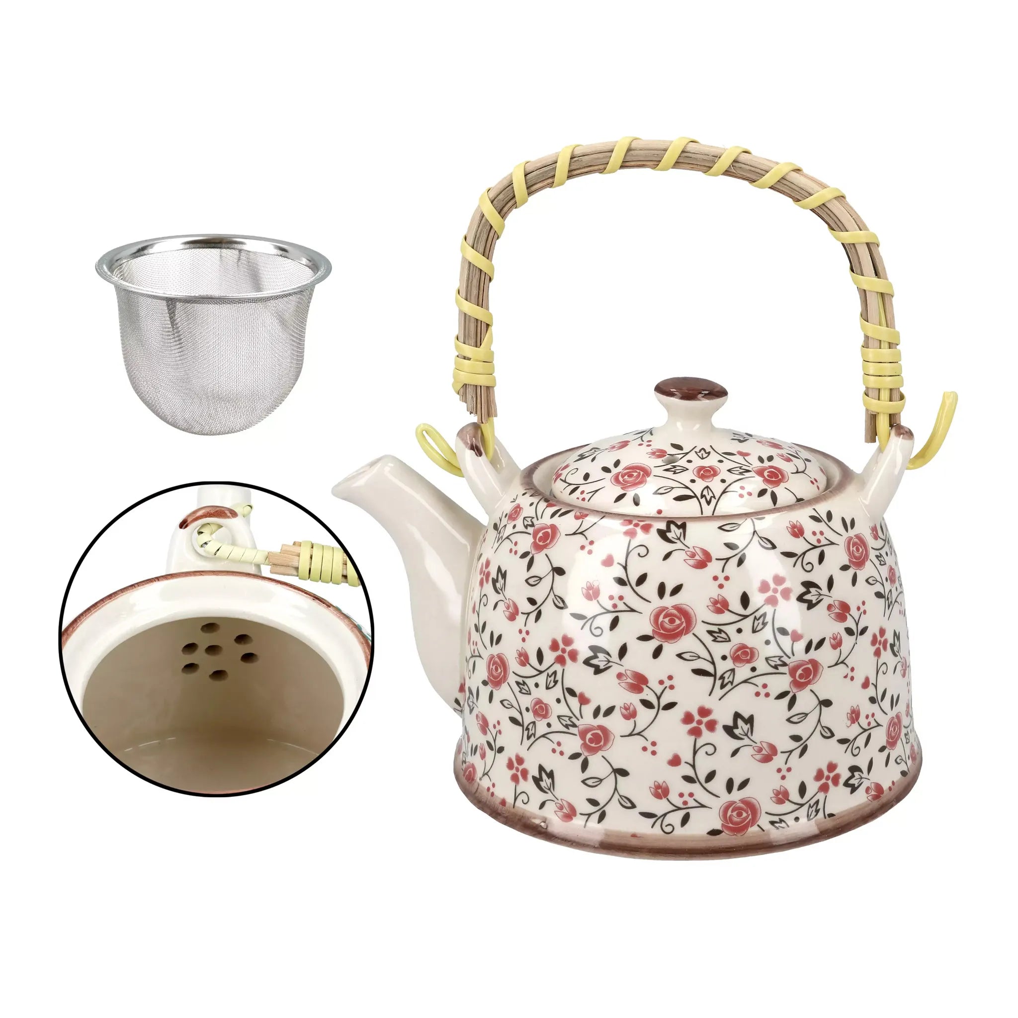 Théière en céramique à fleurs roses (800 ml)
