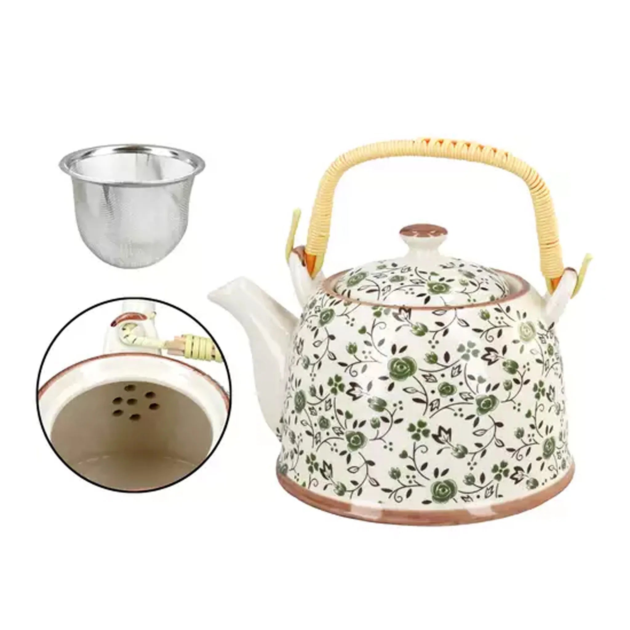Théière en céramique à fleurs vertes (900 ml)