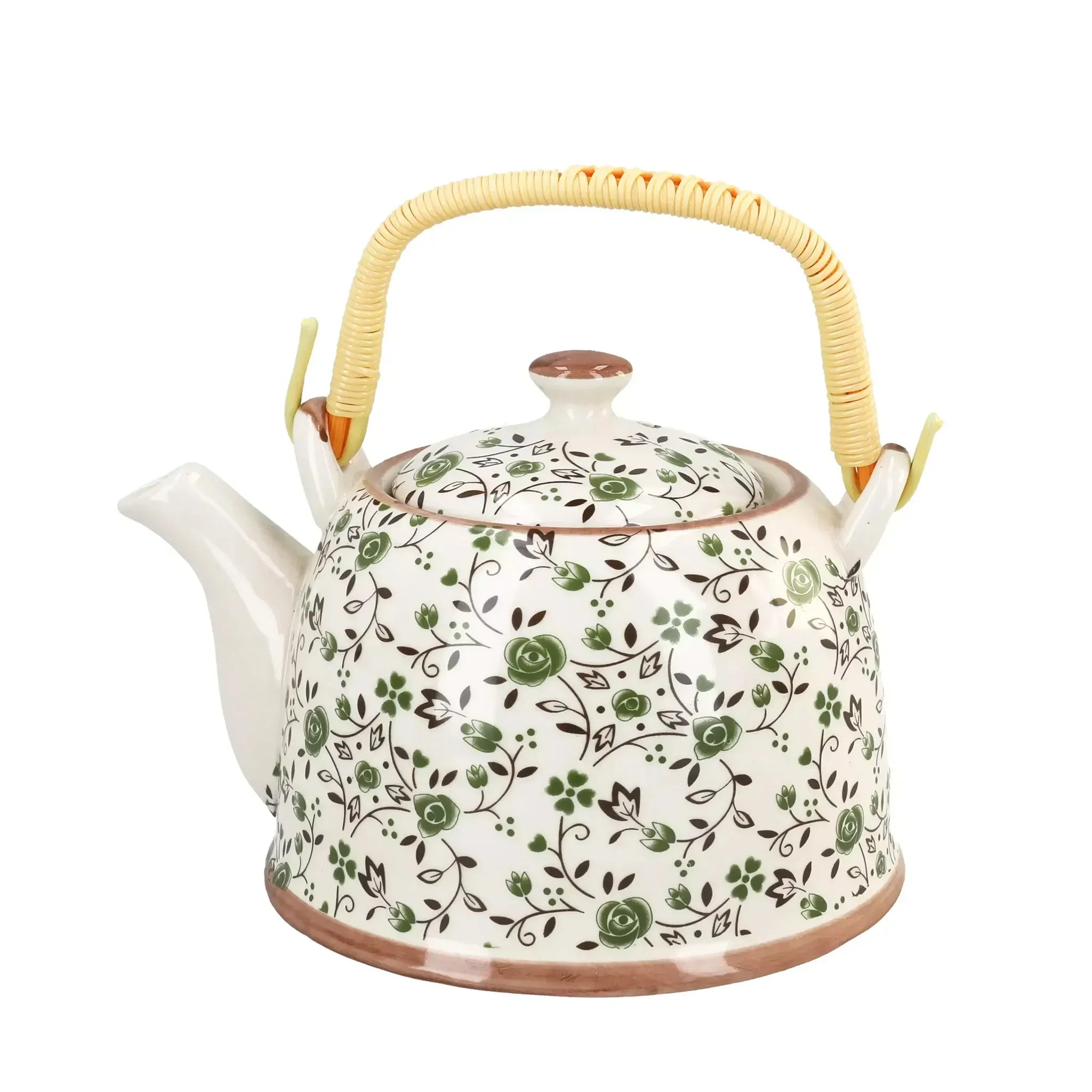 Teiera in ceramica con fiori verdi (900 ml)
