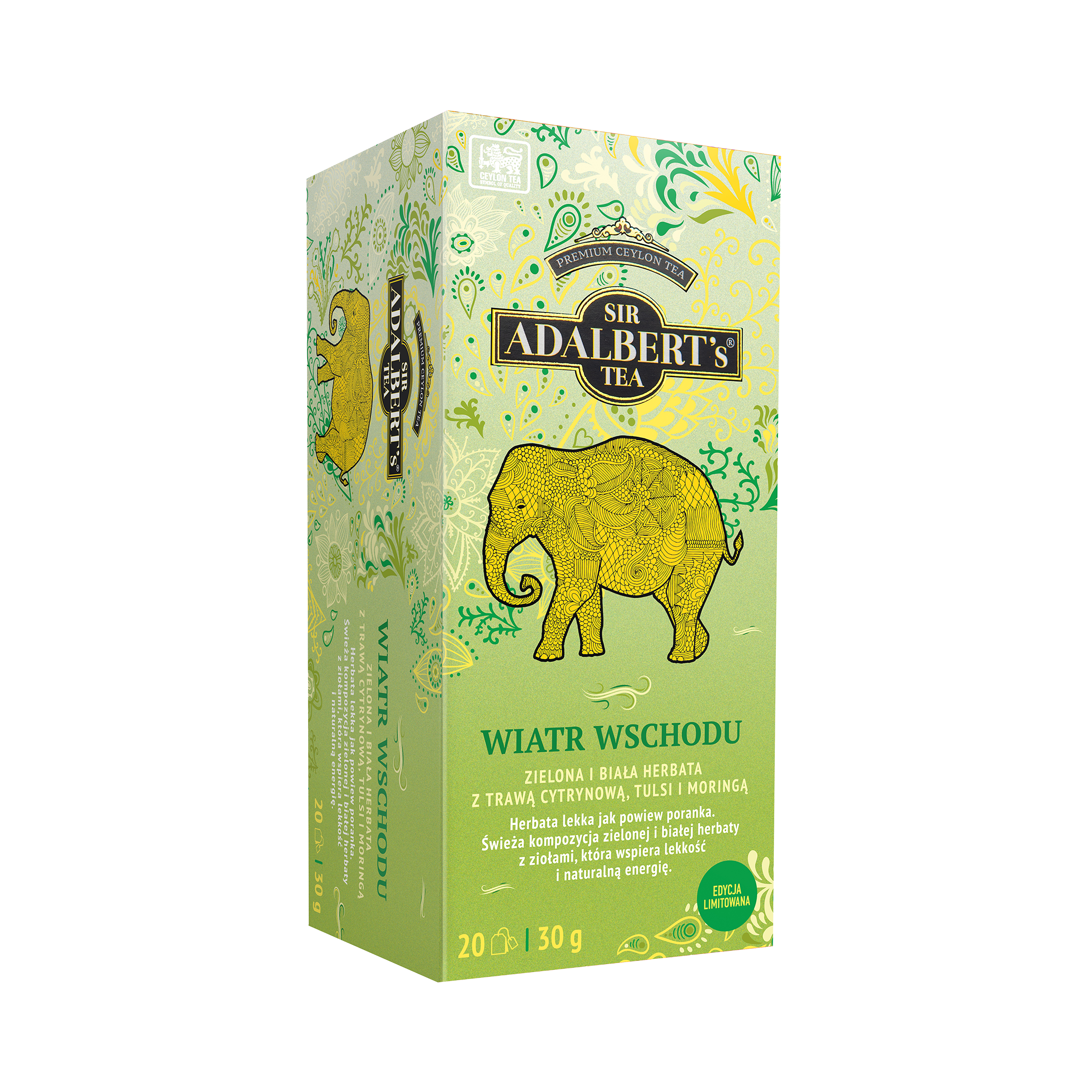 Adalbert's Tea Wiatr Wschodu - zielona i biała herbata z trawą cytrynową, tulsi i moringą - edycja limitowana Żywioły