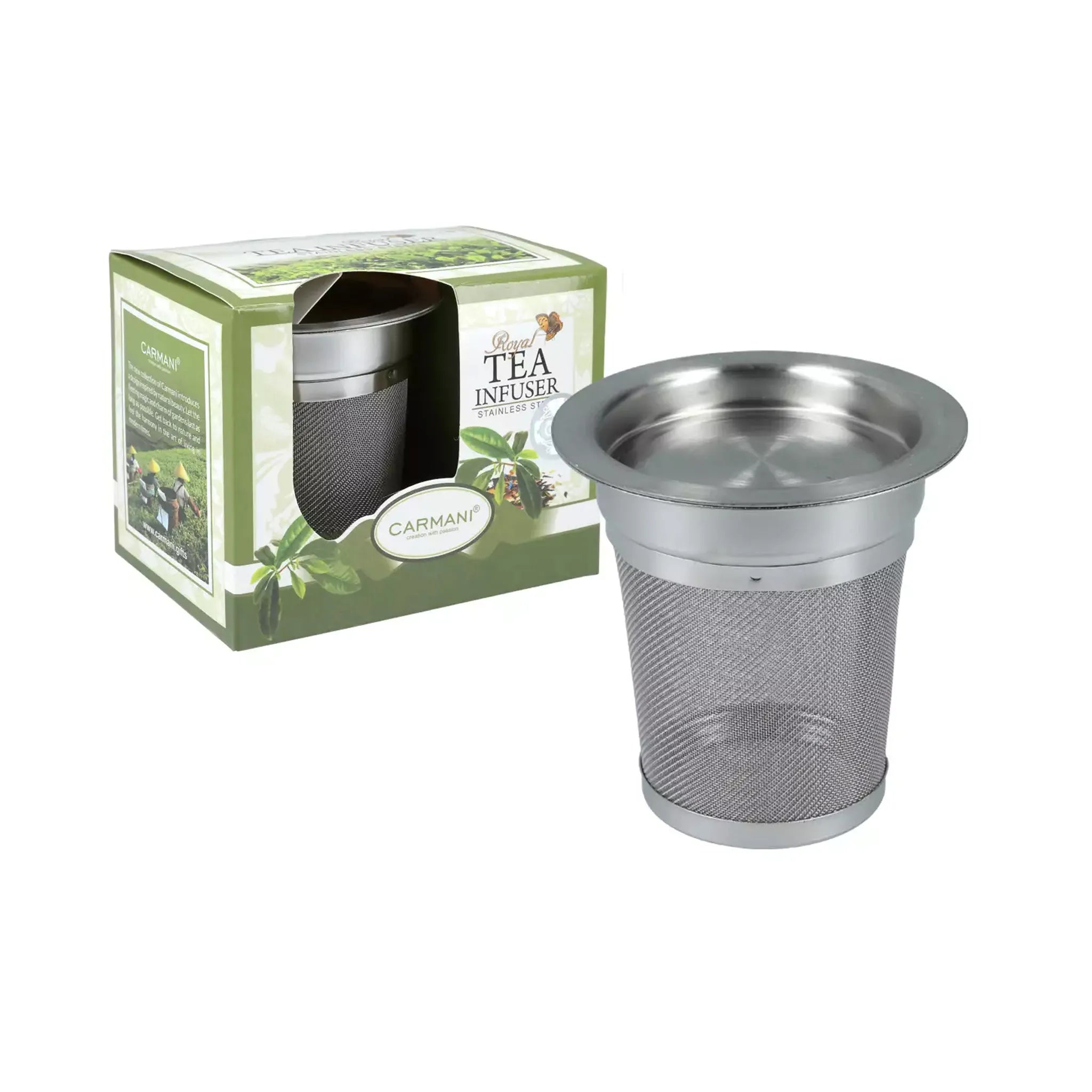 Metal tea infuser with a wide rim and lid
