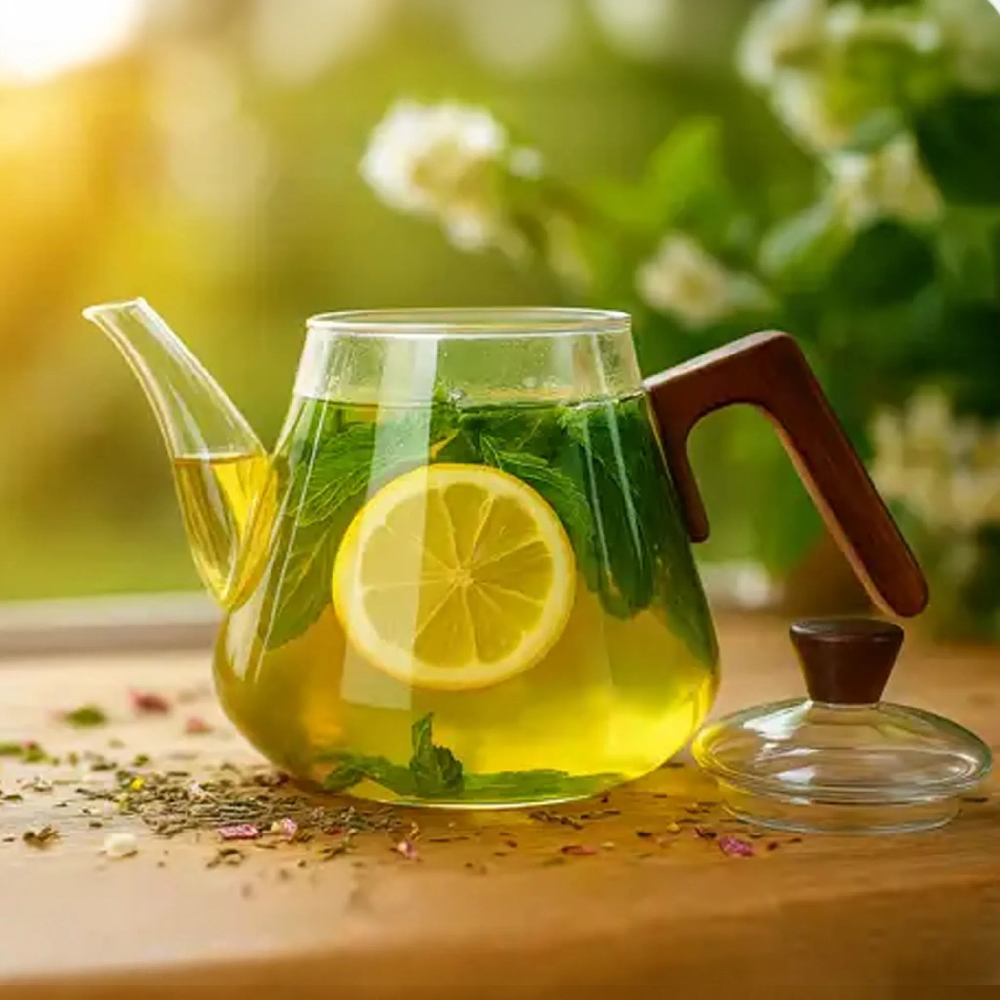 Carafe en verre avec infuseur et poignée en bois (1000 ml)