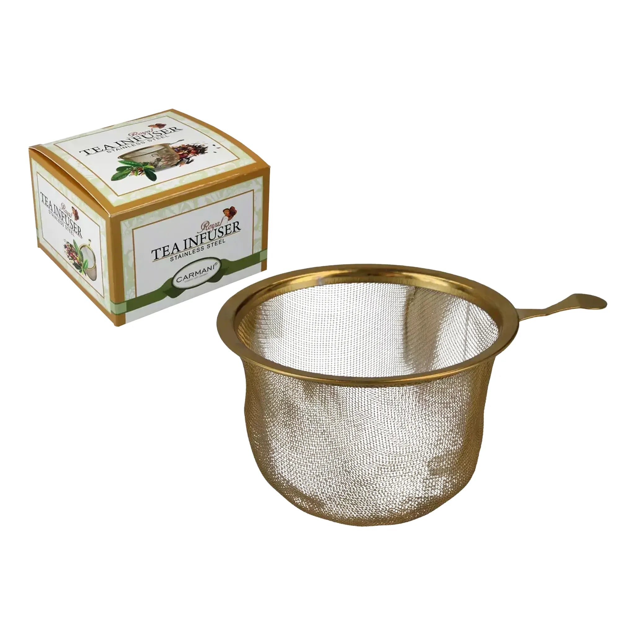 Gold-plated tea strainer with handle