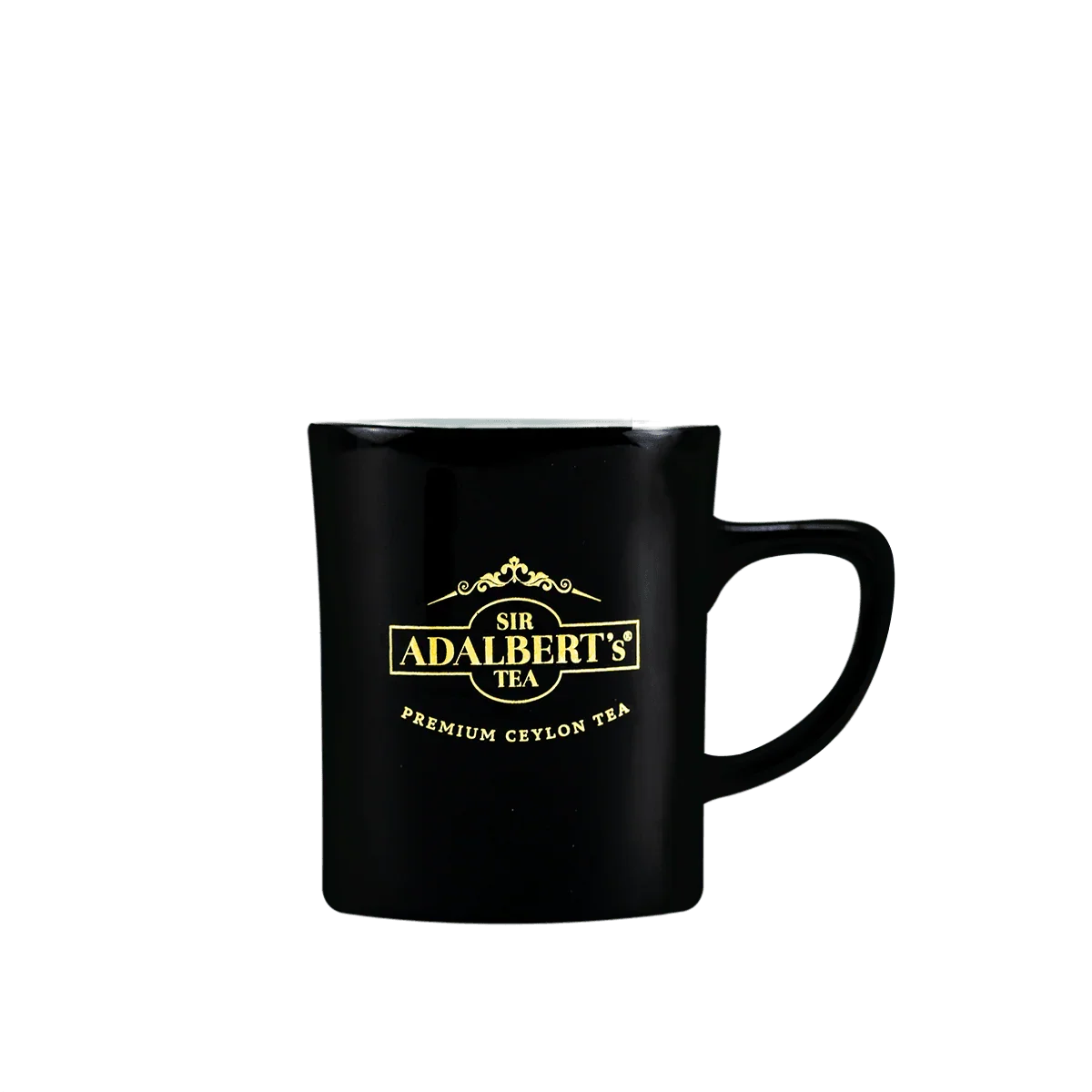 Czarny kubek ceramiczny z złotym logo Sir Adalbert's Tea, pojemność 240 ml