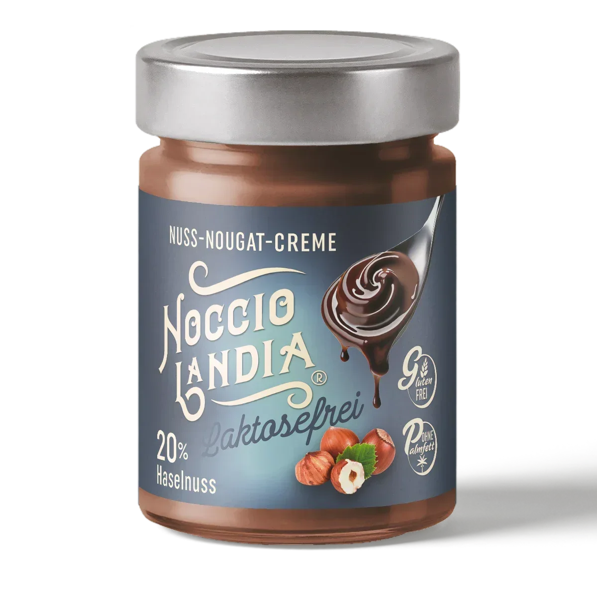 Słoik kremu orzechowego Nocciolandia bez laktozy, 20% orzechów laskowych, bez glutenu, bez oleju palmowego