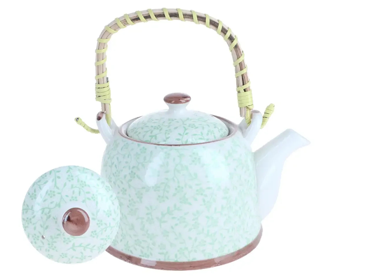 ceramiczny imbryk do herbaty z zielonym wzorem