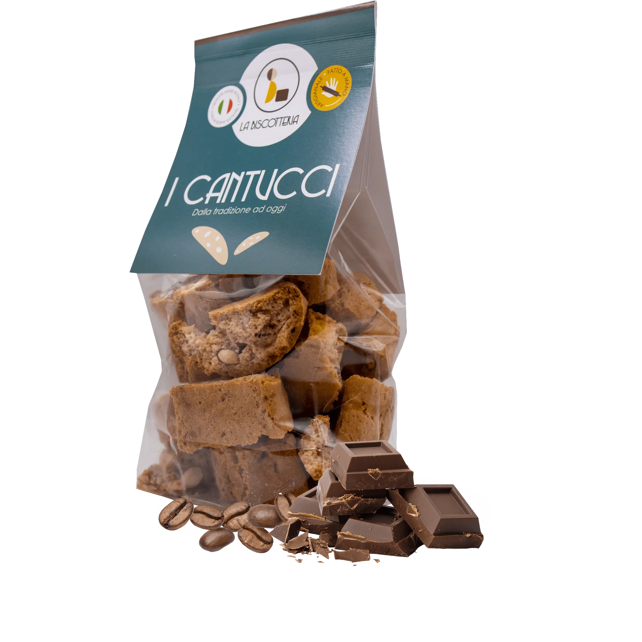 Opakowanie toskańskich ciasteczek cantucci z kawałkami czekolady i ziarnami kawy