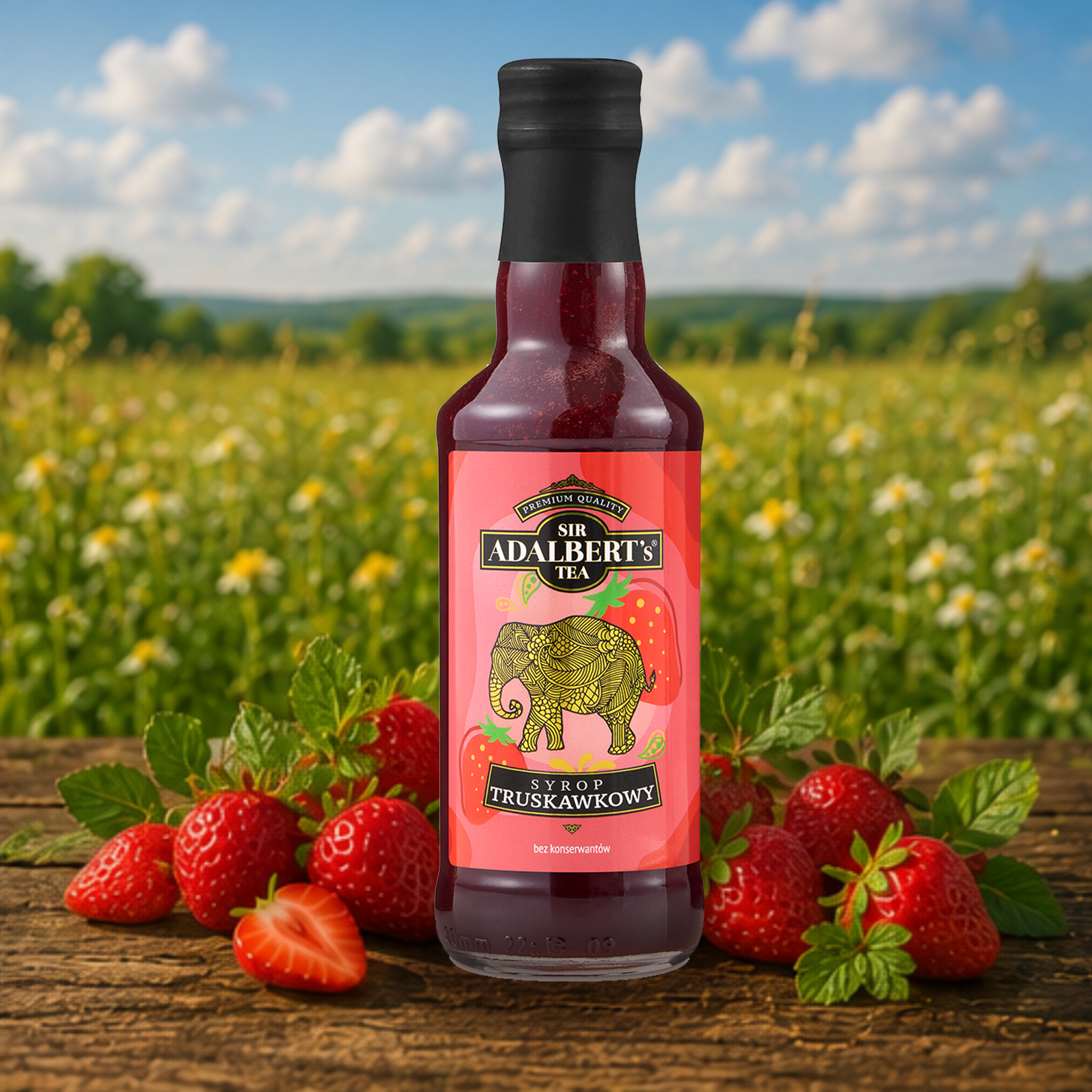 Adalbert's Syrop Truskawkowy 200 ml - zdjęcie lifestyle w plenerze