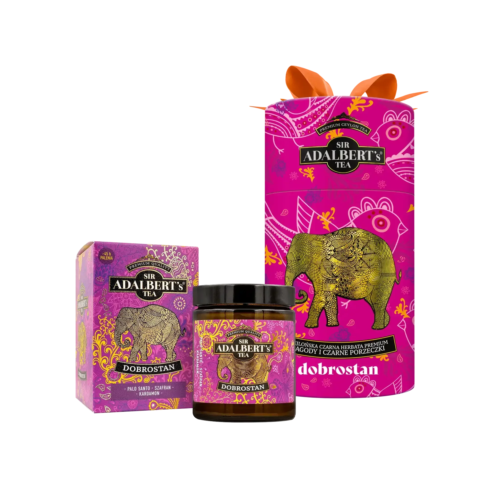 Zestaw Sir Adalbert's Tea Dobrostan z czarną herbatą, miodem i dekoracją słonia