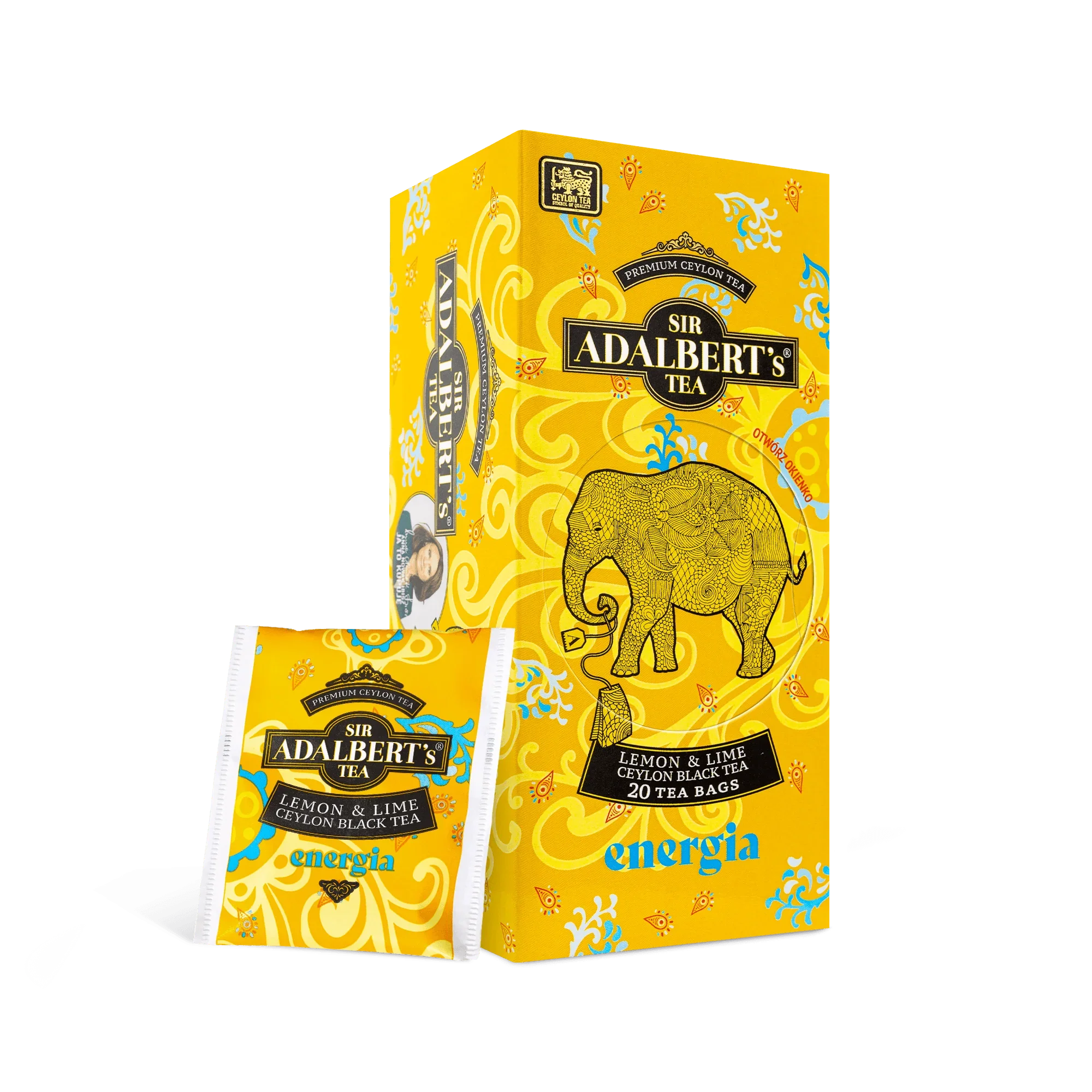 Sir Adalbert's Lemon & Lime Ceylon Black Tea opakowanie 20 saszetek herbata energetyczna