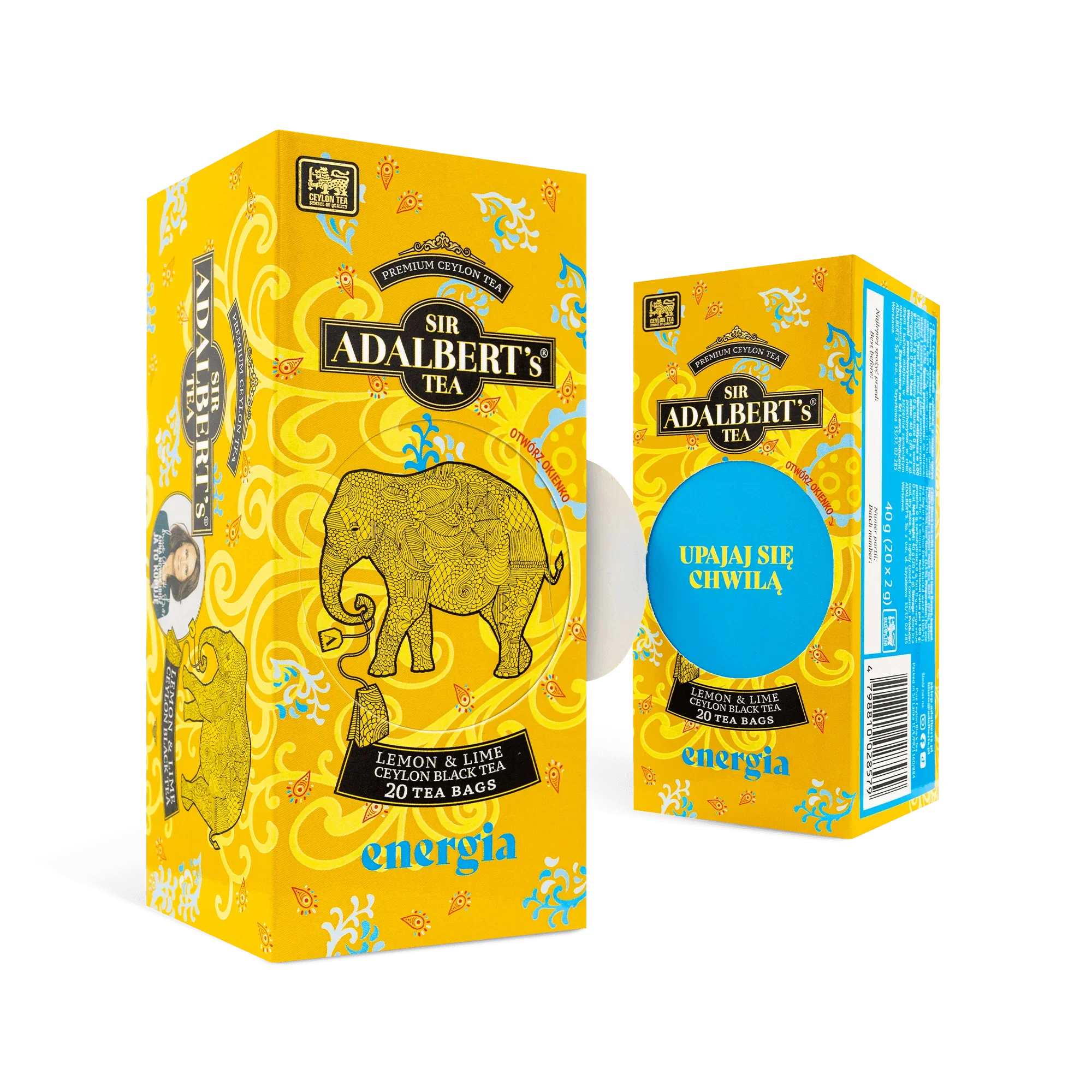Opakowanie herbaty Sir Adalbert's Tea lemon & lime z czarną herbatą Ceylon, 20 torebek, energia