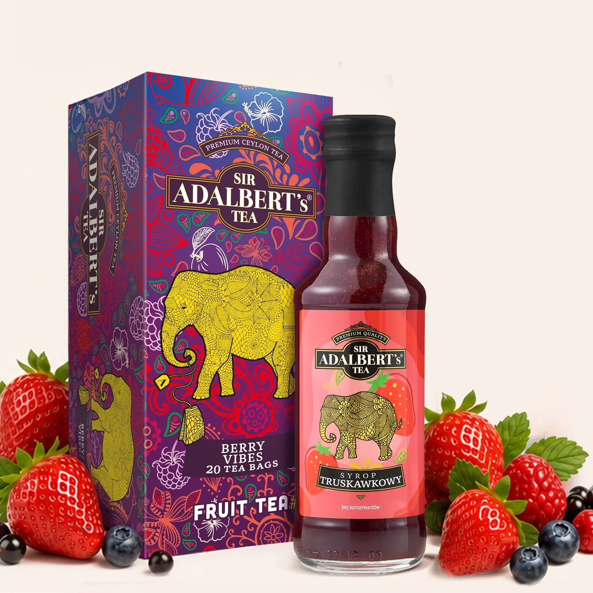 Zestaw Adalbert's Tea - Herbata Berry Vibes + Syrop Truskawkowy