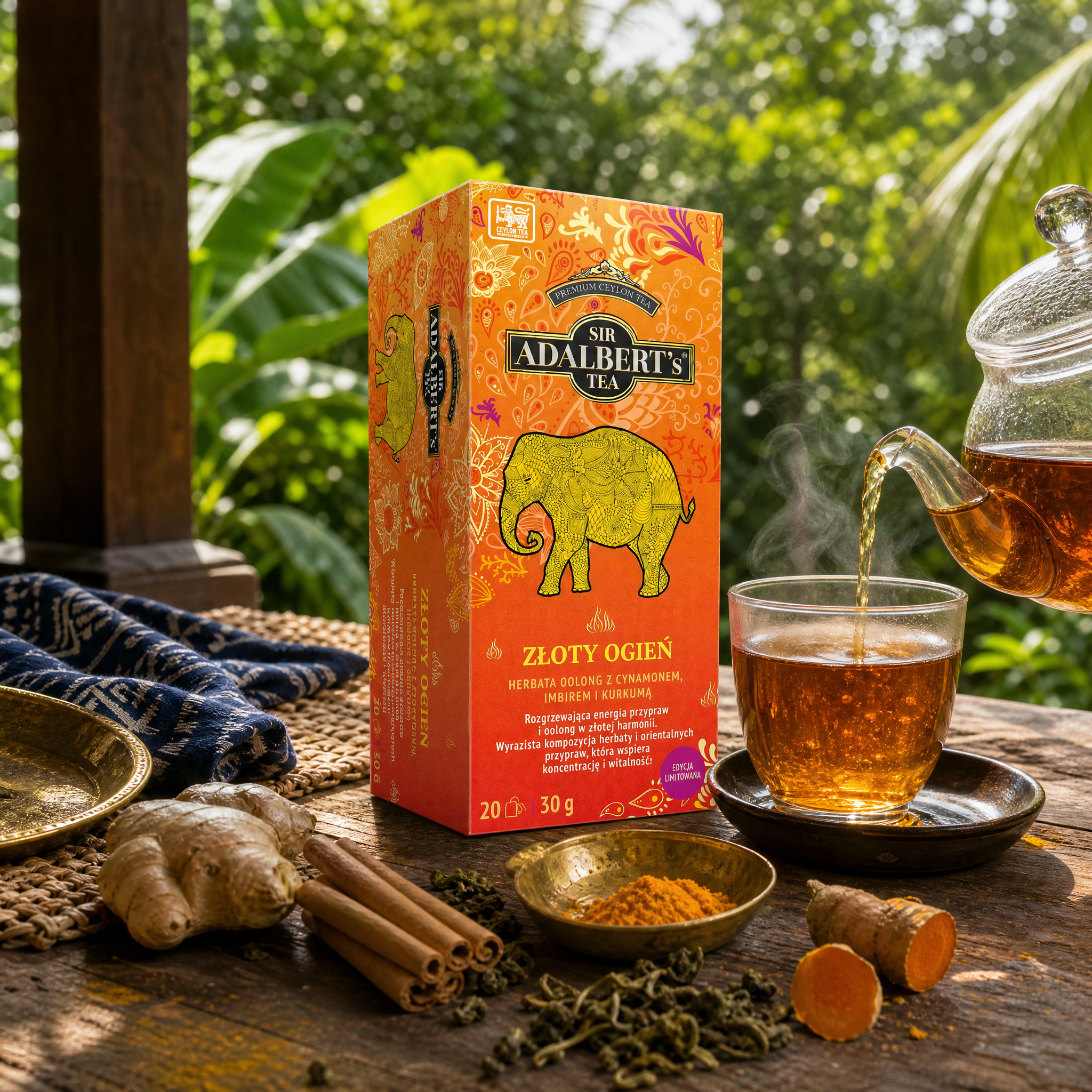 Adalbert's Tea Złoty Ogień - herbata oolong z kurkumą i imbirem, poranny rytuał na Sri Lance