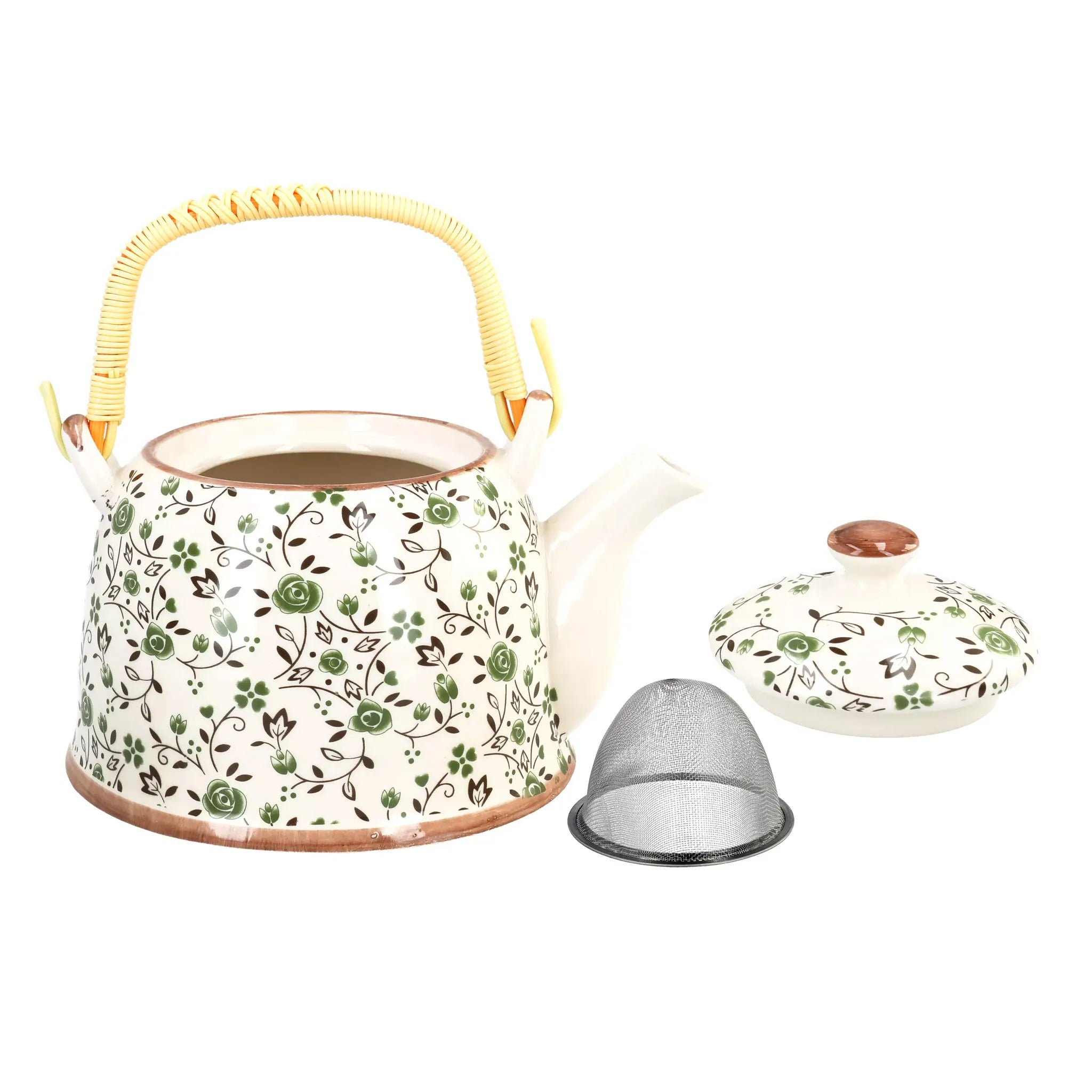 Théière en céramique à fleurs vertes (900 ml) 