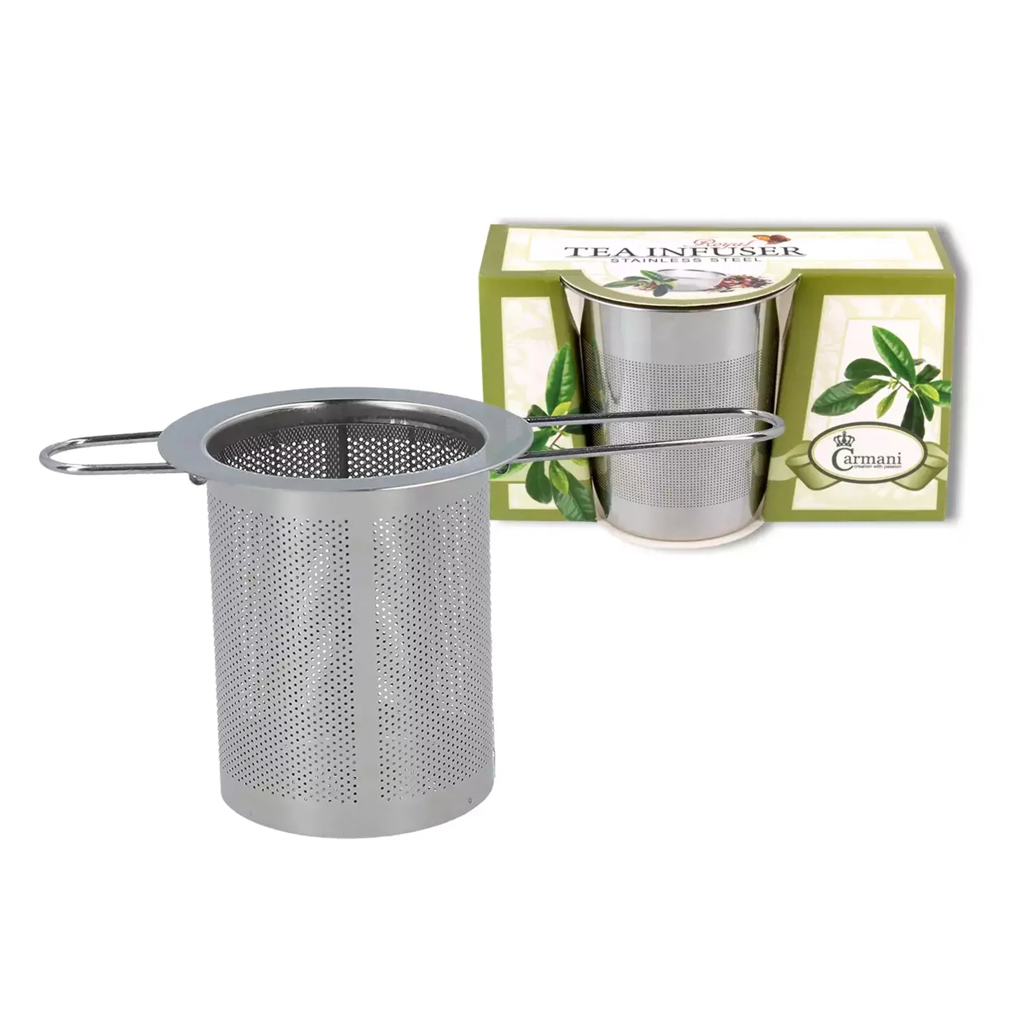 Metal tea infuser with fold-out handle