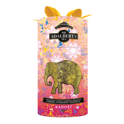 Puszka Sir Adalbert's Tea z czarną herbatą cejlońską, jabłko, cynamon, wanilia, ozdobny złoty słoń