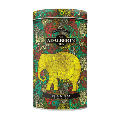 Puszka herbaty Sir Adalbert's Mango czarna herbata z ozdobnym żółtym słoniem