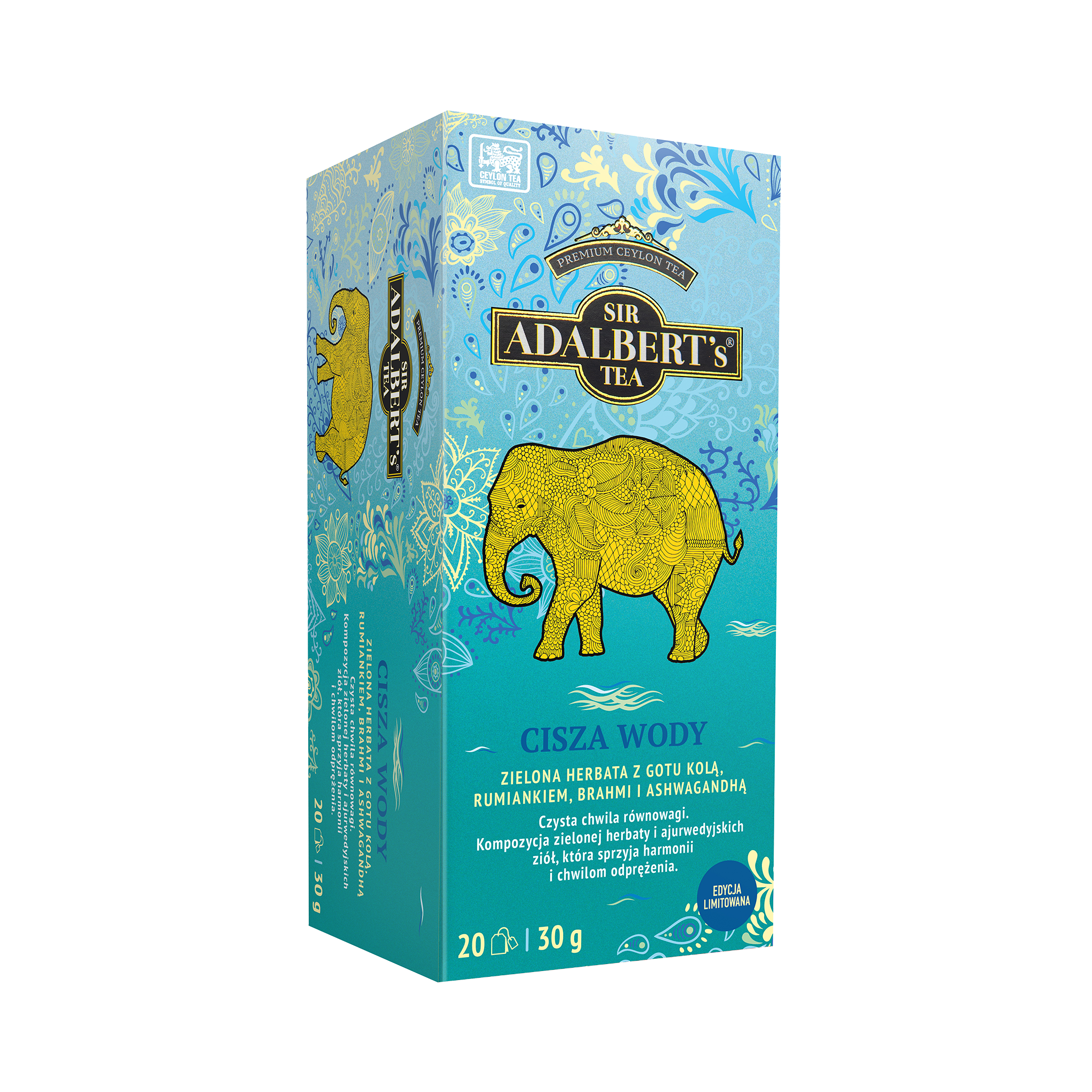 Adalbert's Tea Cisza Wody - zielona herbata z gotu kolą, rumiankiem, brahmi i ashwagandhą - edycja limitowana Żywioły
