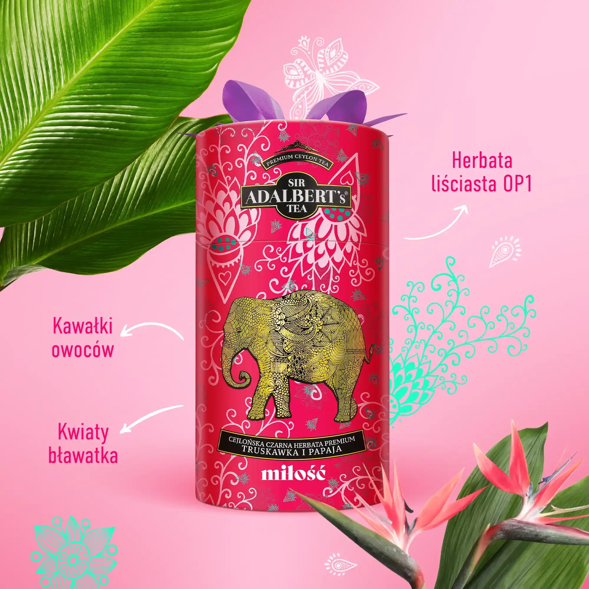 Adalbert's Tea Truskawka i Papaja MIŁOŚĆ - liściasta 80g - Sir Adalbert's Tea