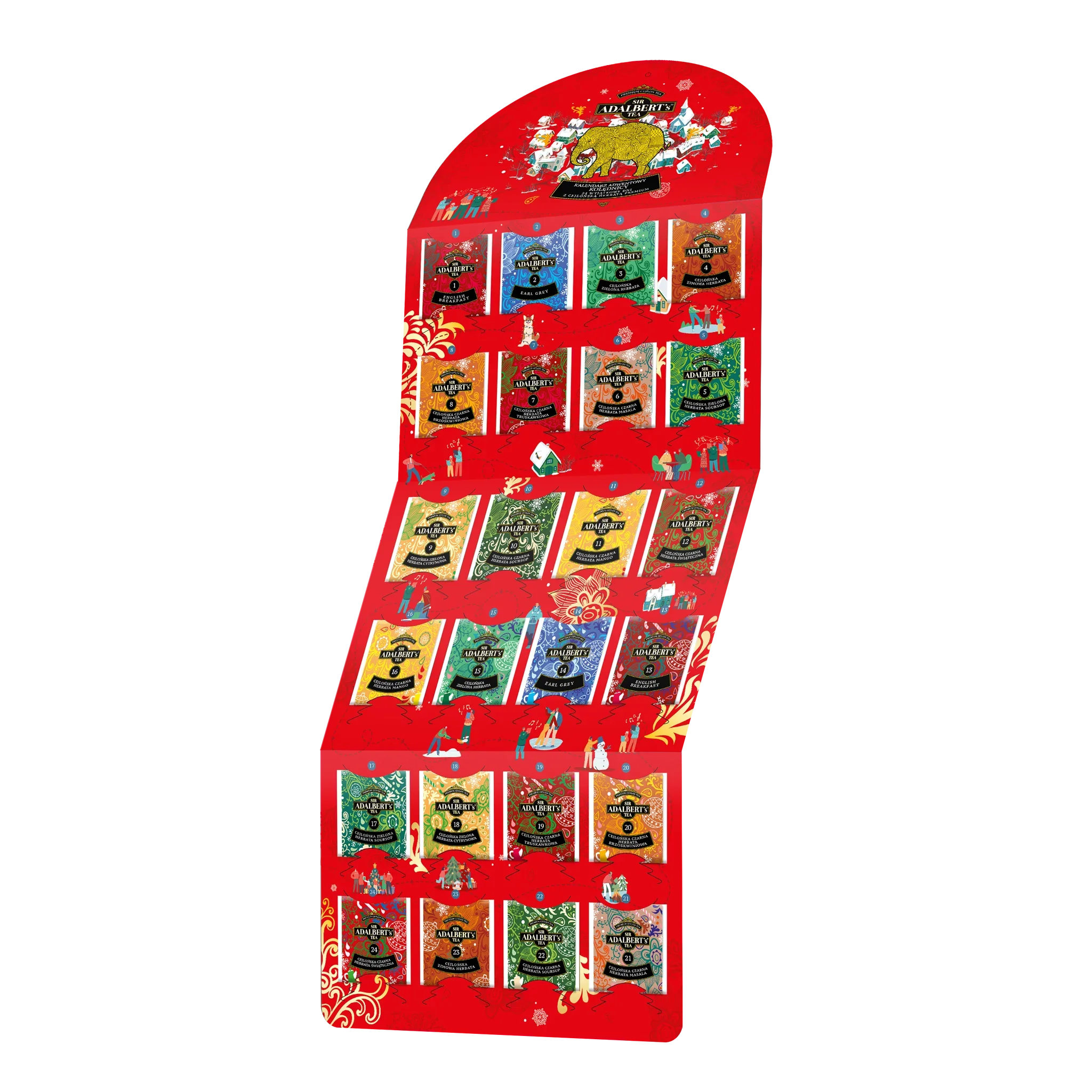 Kalendarz Adwentowy Kolędnicy Czerwony - 24 dni z herbatą świąteczną 48g - Sir Adalbert's Tea