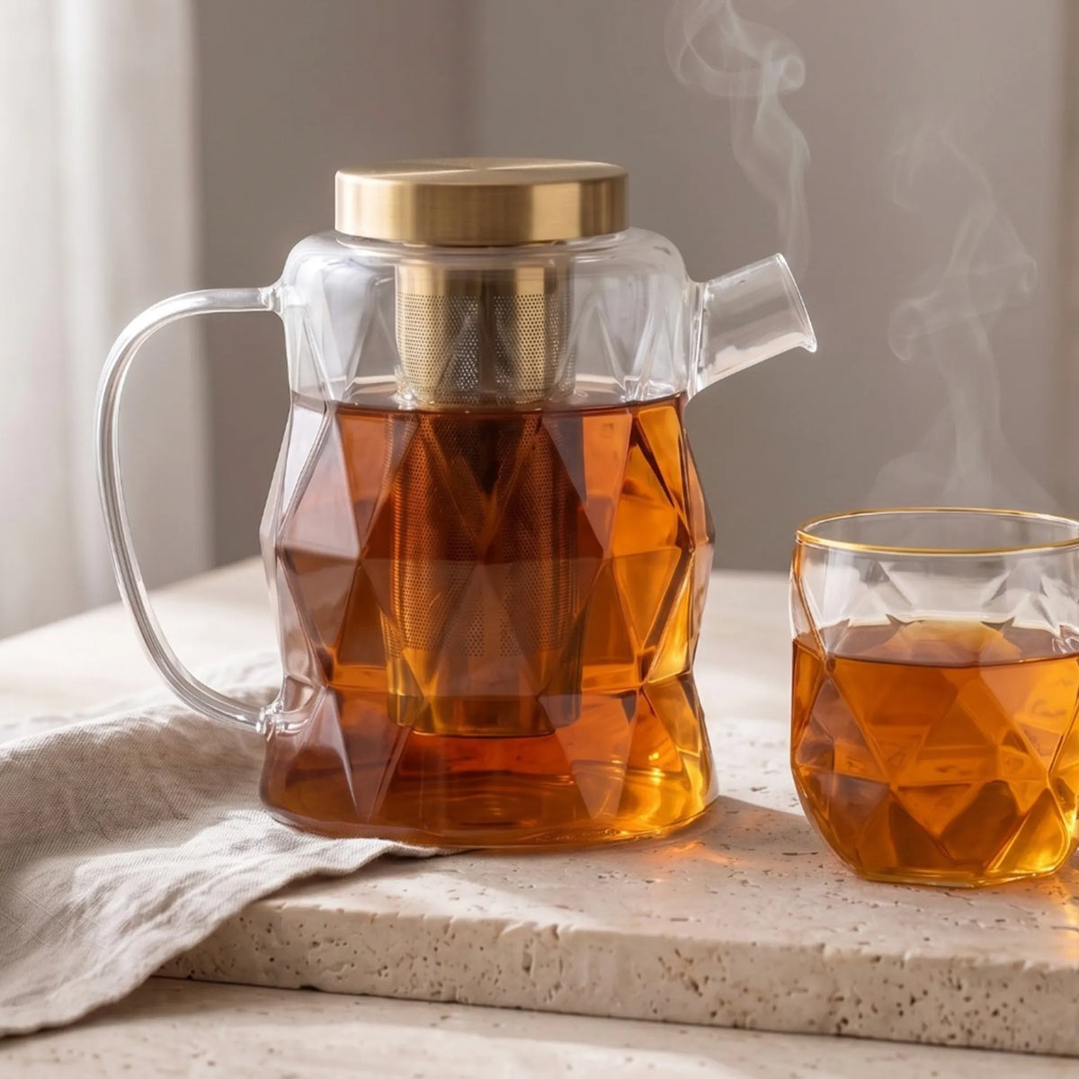 Dzbanek do herbaty z zaparzaczem Vialli Design GEO GOLD, 1300 ml - zdjęcie 3