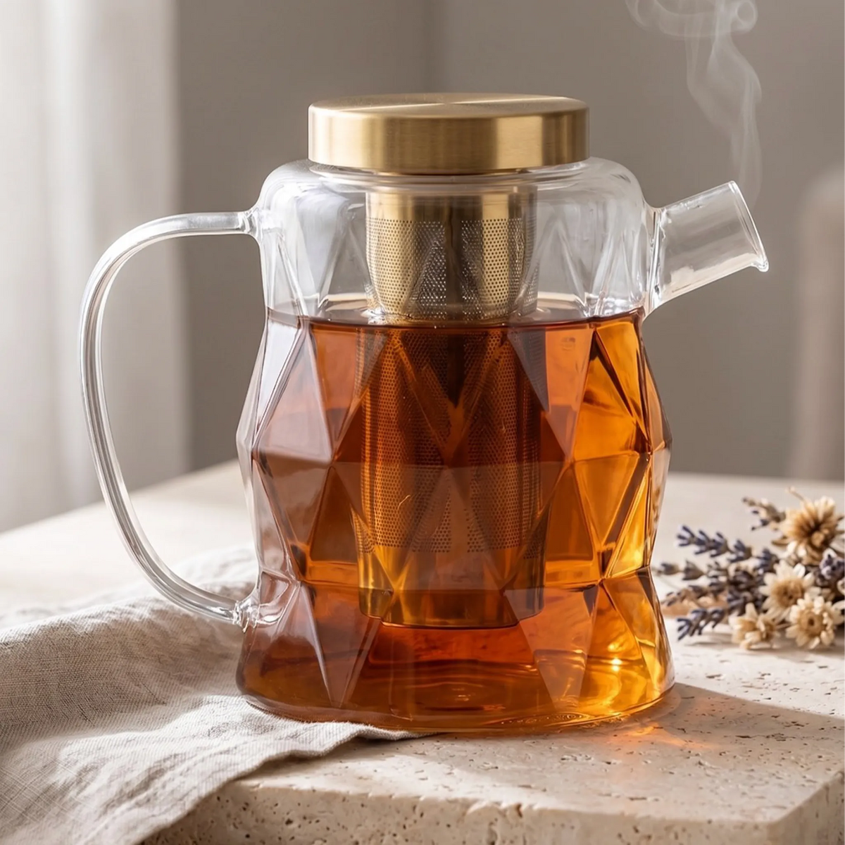 Dzbanek do herbaty z zaparzaczem Vialli Design GEO GOLD, 1300 ml - zdjęcie 5